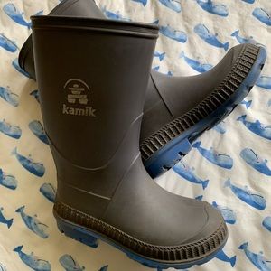 Kamik Black and Blue Kids Rain Boots